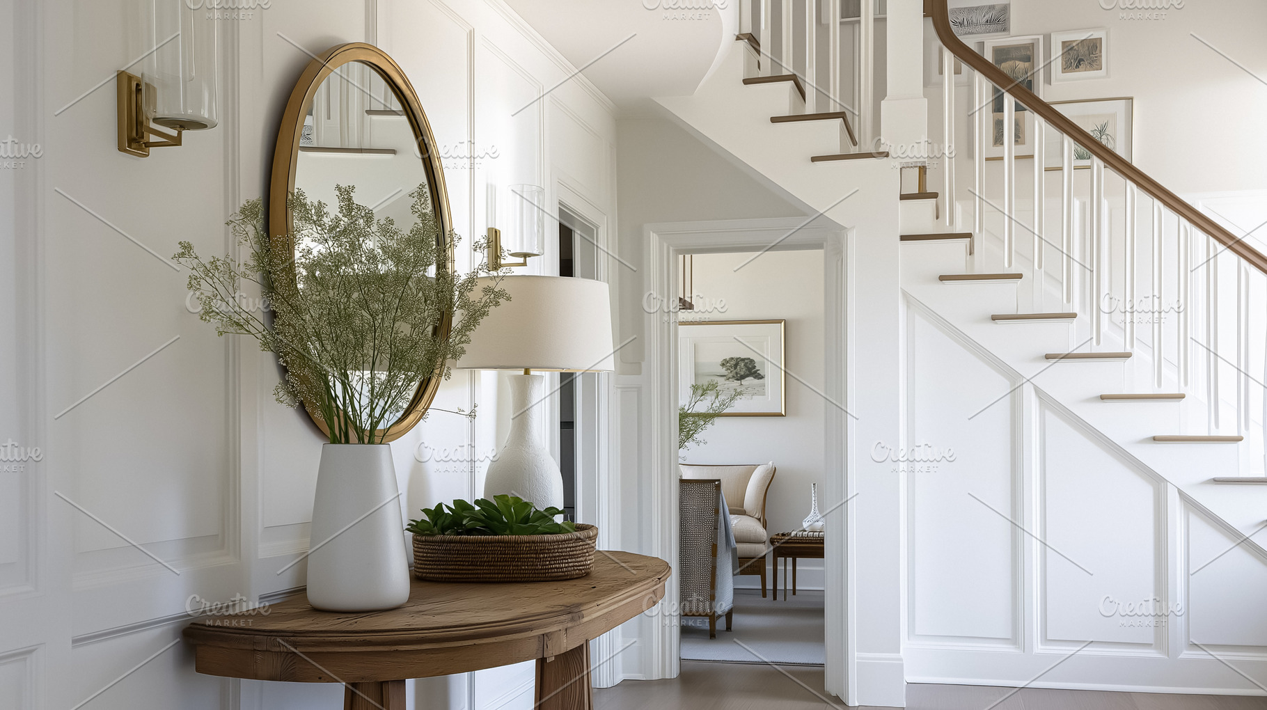 Home entryway featuring elegant interior design, white paneled walls, wooden co, an Architecture Photo by Studio ANNA