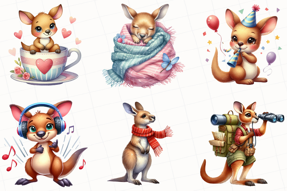Cute Kangaroo Clipart Bundle, an Illustration by OK Design (Photo 2 of 5)