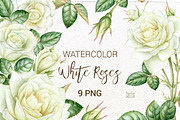 Watercolor white roses clip art., an Illustration by Mary (Thumbnail 1 of 2)