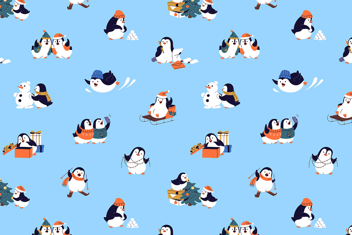 Christmas penguins set, backgrounds, an Animal Illustration by PaperTrident (Photo 4 of 5)