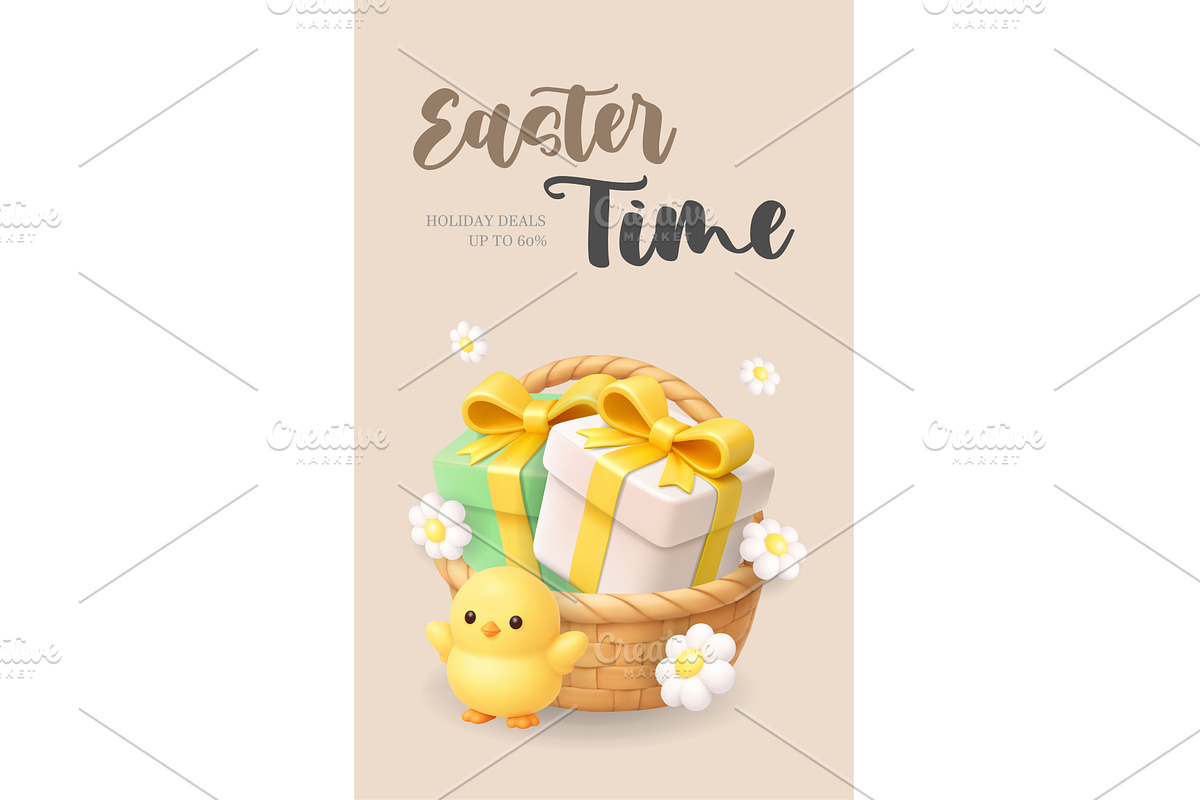 Easter time banner with chick and, an Object Illustration by GraphiShop