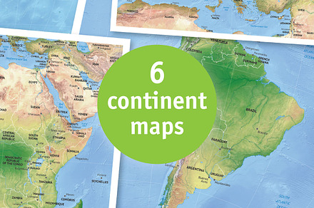 8 vector continent maps with relief