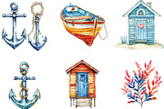 Watercolor Sea Set Clipart, an Illustration by Designking (Thumbnail 2 of 5)