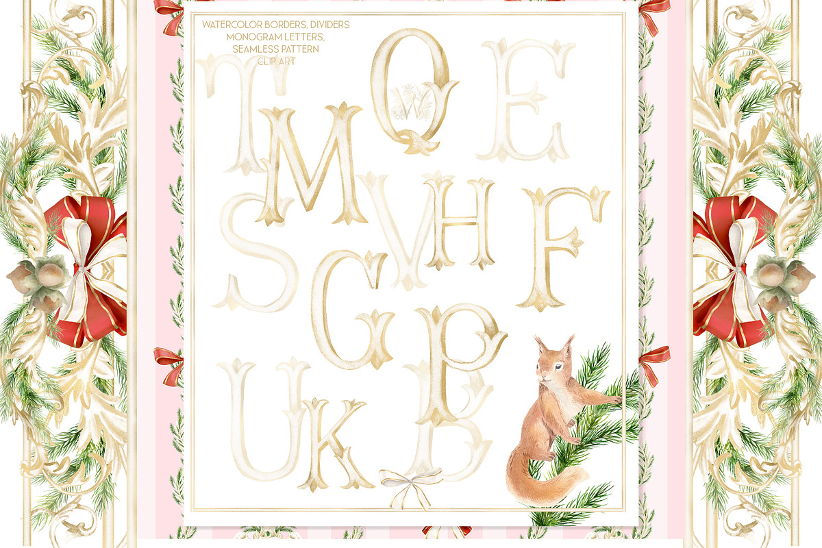 Watercolor Christmas frame, monogram, a Seasonal Illustration by WonderWonder (Photo 8 of 11)