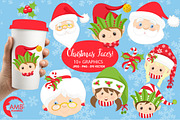 Christmas Faces Clipart, AMB-191, an Illustration by AMBillustrations (Thumbnail 1 of 5)