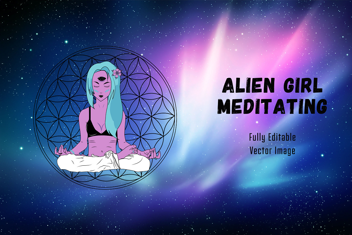Alien Girl Meditating, an Illustration by Aurum Creative