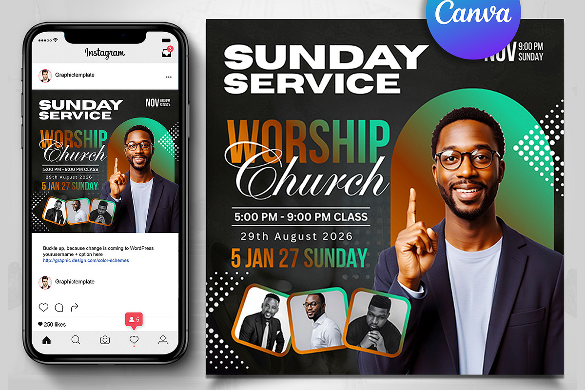 Sunday Service Church Canva Flyers, a Flyer Template by Design Up (Photo 1 of 2)