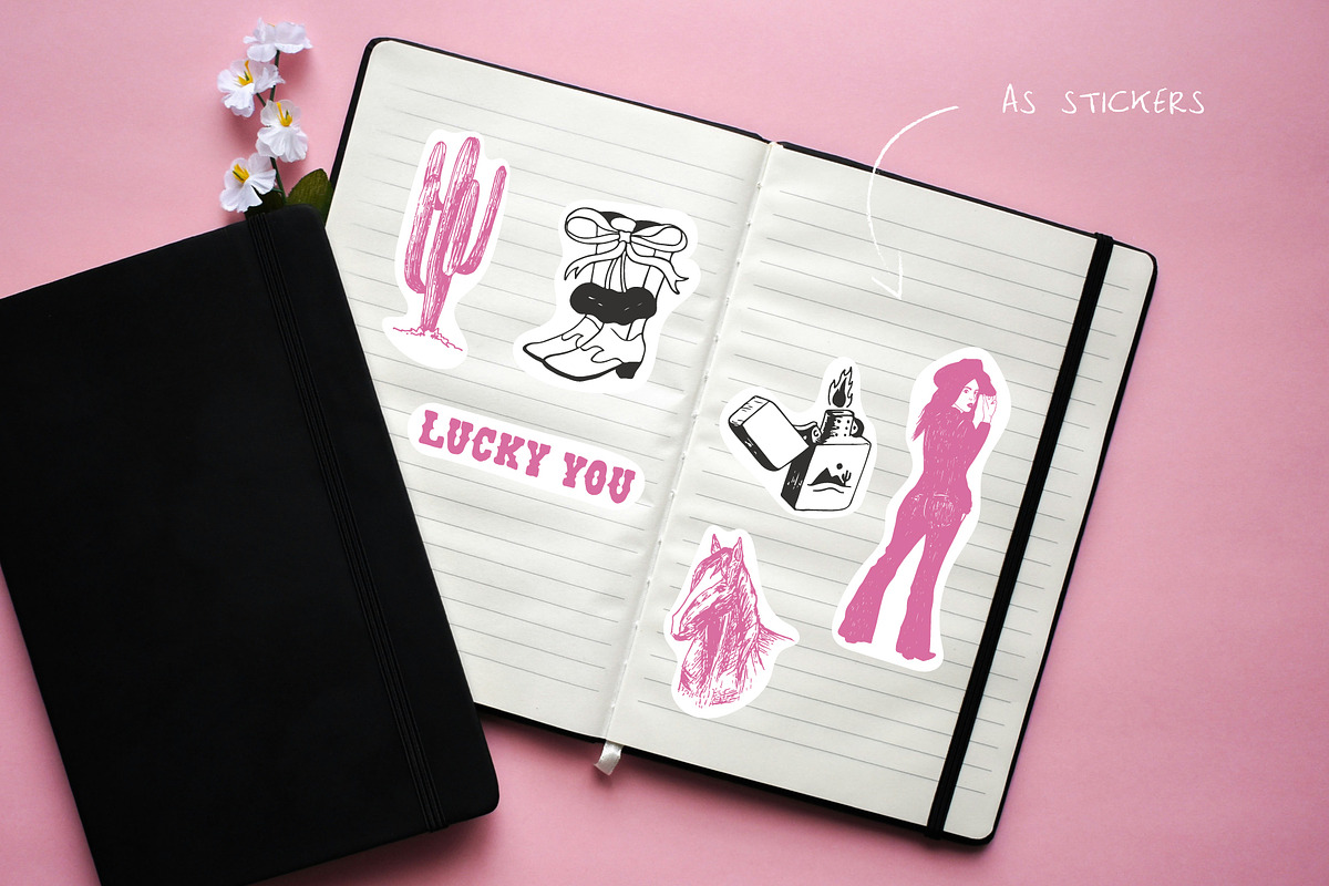 Wanted and Wild cowgirl vector set, a Decorative Illustration by yabluko_draws (Photo 6 of 6)