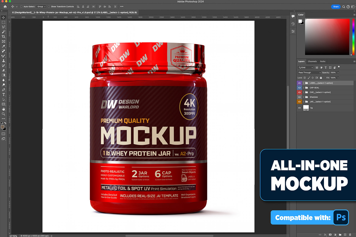 1lb Whey Protein Jar Mockup A2-Pro, a Packaging Mockup by Design Warlord (Photo 2 of 16)