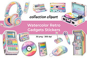 Watercolor Retro Gadgets Stikers, a Decorative Illustration by InkyQueenArt (Thumbnail 1 of 5)