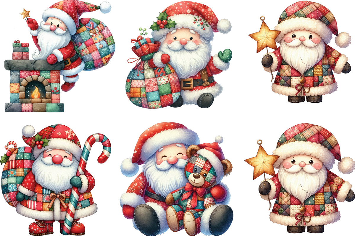 Patchwork Christmas Cute Santa Clipa, an Illustration by CraftArtStudio (Photo 3 of 6)