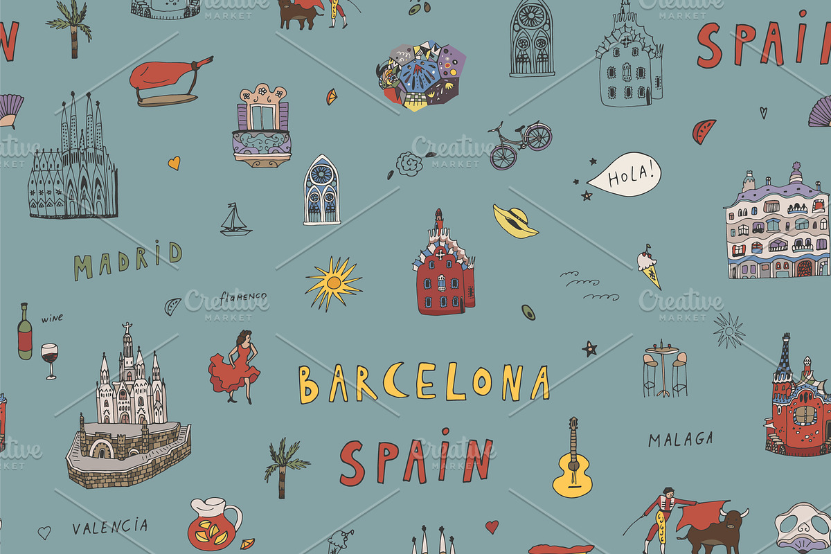 Barcelona, a Pattern Graphic by GooseFrol