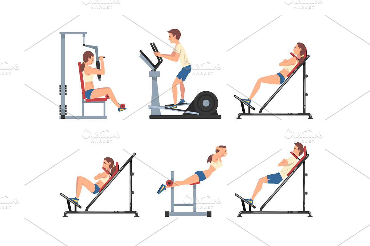 Man and Woman at Gym Training with, a Person Illustration by TopVectors