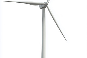 A modern wind turbine with three blades, set against a white background. The tu, a Technology Photo by Textures & Backgrounds