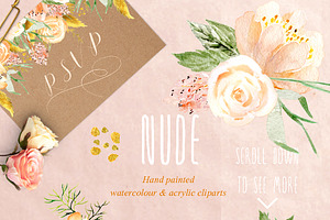 Nude & Gold. Watercolor Clipart