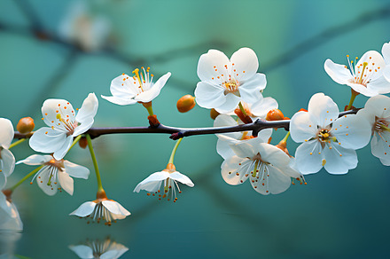 a branch of trees with white flowers, a Nature Photo by AvalgaCollectiblesan