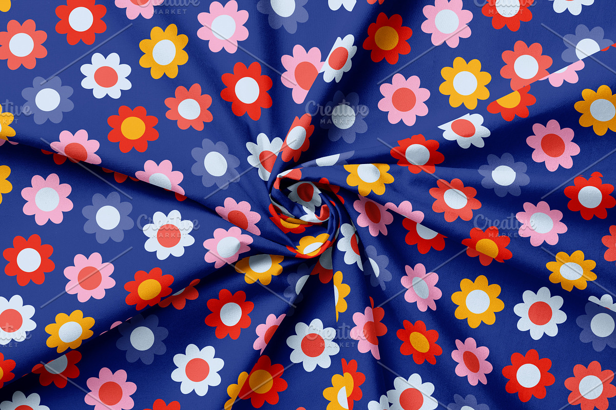 Blue retro floral pattern 60s, a Pattern Graphic by Art's and patterns (Photo 2 of 4)