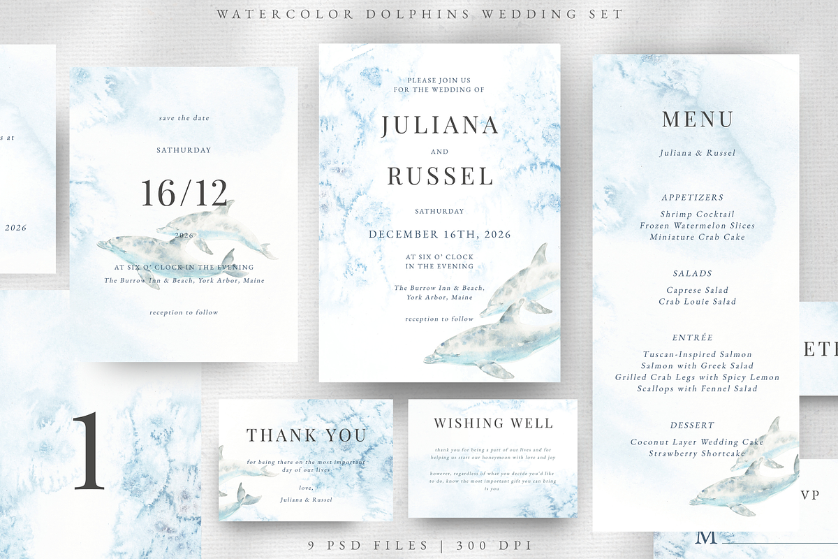 Watercolor Dolphins Wedding Set, an Invitation Template by Kolorata Art (Photo 1 of 5)