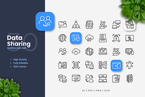 Data Sharing Outline Icons