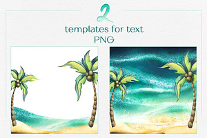 Tropical Island Watercolor Clip Art