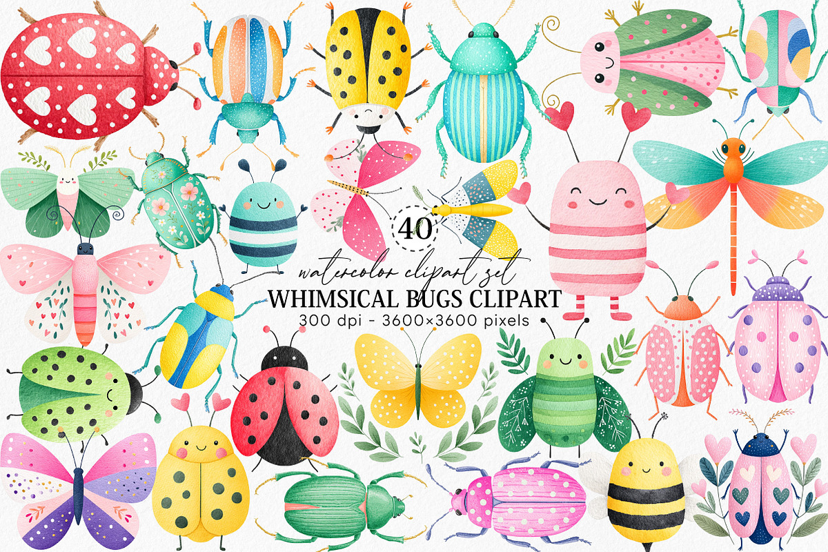 Whimsical Bugs Clipart Bundle, an Illustration by Canvas Craft (Photo 1 of 6)