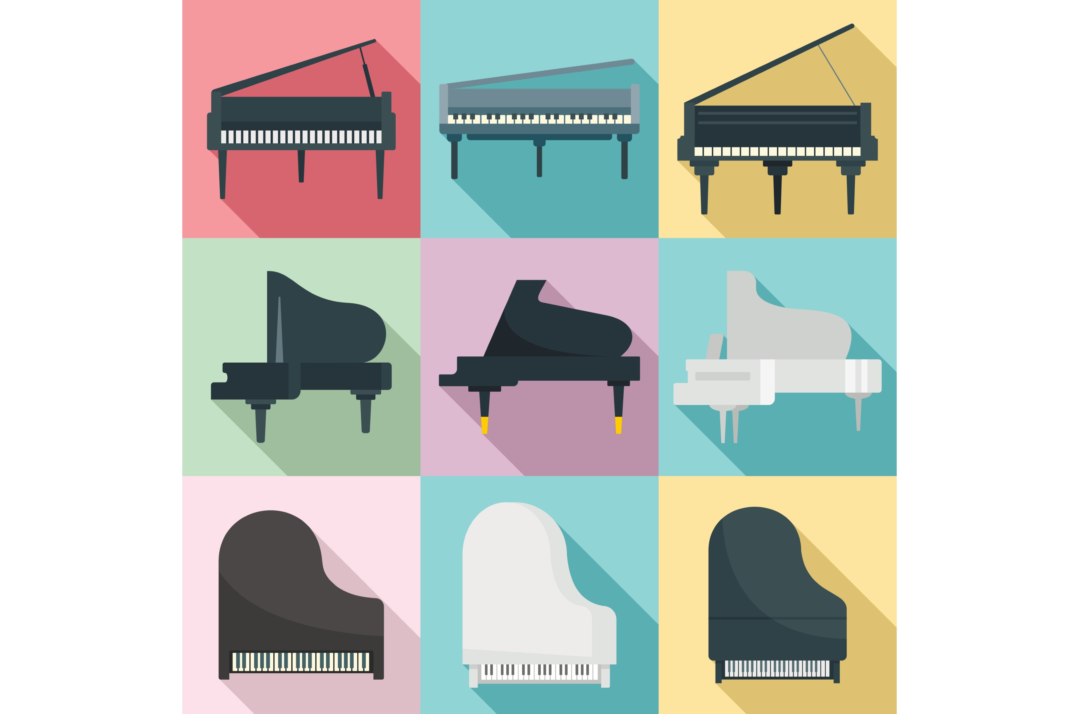 Grand Piano Icons Set, Flat Style by Ylivdesign | Creative Market