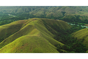 Lush green hills and river winding, a Nature Photo by Goinyk