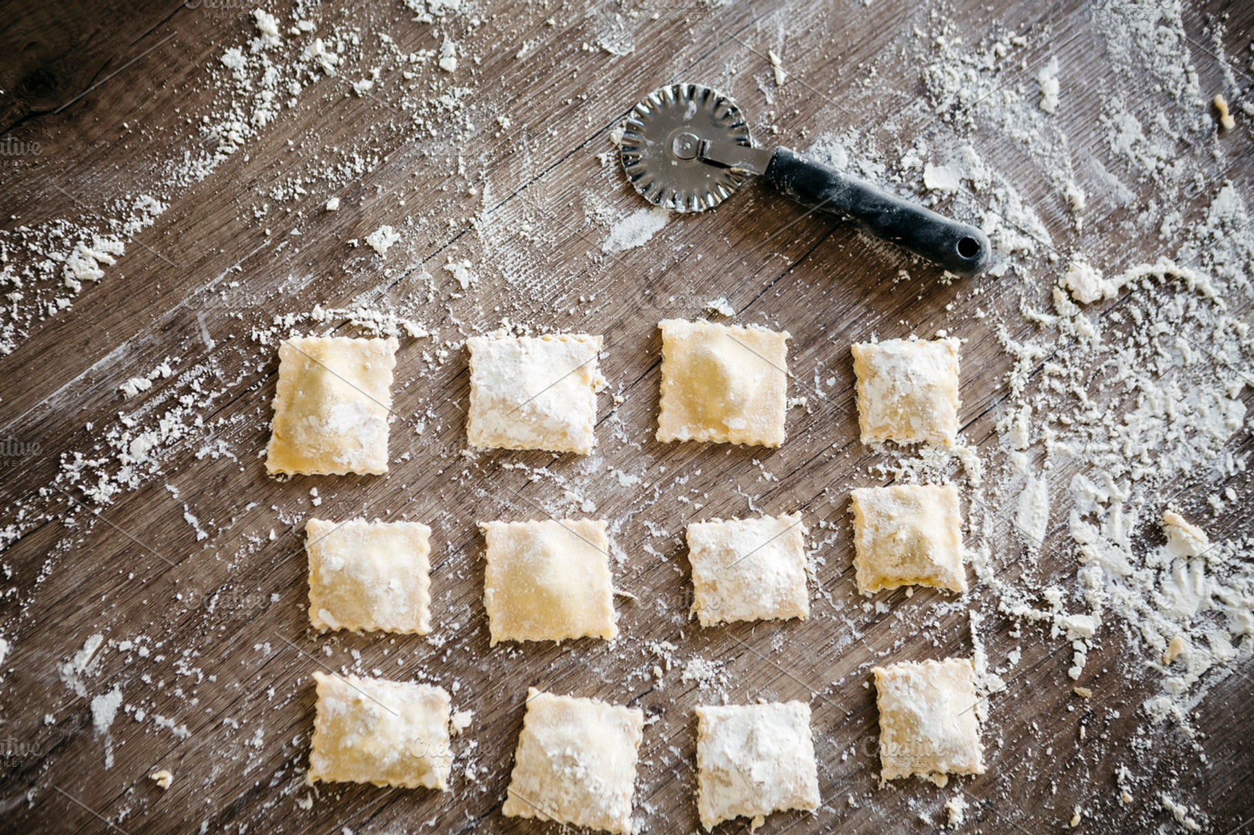 Ravioli glutenfree top view containing pasta, ravioli, and making, a Food & Drink Photo by fotopitu