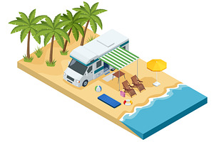 Tropical island with a camper, an Illustration by Golden Sikorka