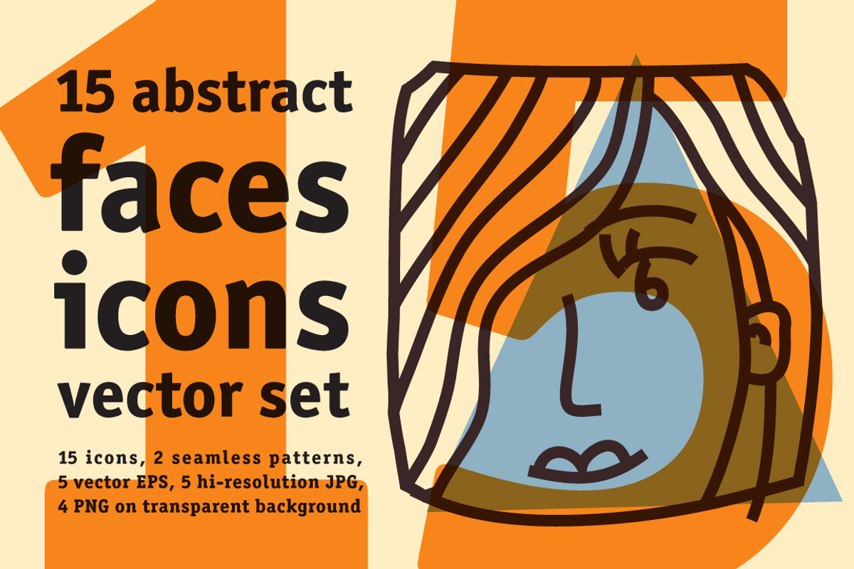 15 abstract faces icons vector set, an Outline Icon by Crowhouse (Photo 1 of 7)