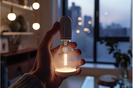 Person holding portable lightbulb in, a Technology Photo by Ylivdesign