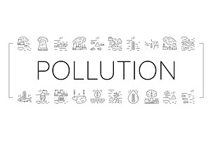 thermal pollution ecosystem icons, an Illustration by pikepicture