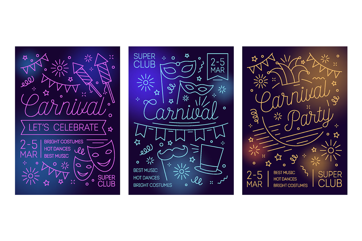 Carnival party posters set, a Decorative Illustration by Good Studio (Photo 2 of 9)