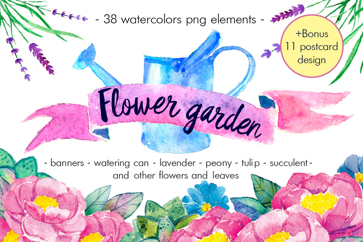 Watercolor pack Flower garden, an Object Graphic by Elishamelisha (Photo 1 of 7)