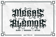 Megas Blemor - Tattoo Font, a Blackletter Font by Iqsiart Studio (Thumbnail 1 of 10)