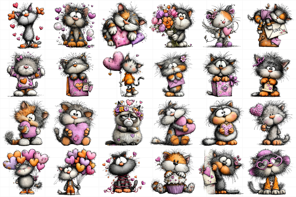 Watercolor Valentine Cat Clipart, an Illustration by Daily.Designs (Photo 5 of 5)