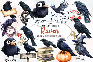 Watercolor Raven Clipart, an Illustration by Designworld