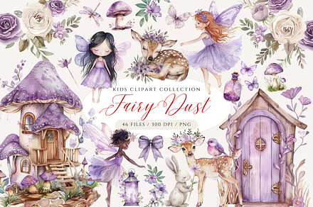 Purple Fairy Clipart Set, a Decorative Illustration by ClipArtCharm
