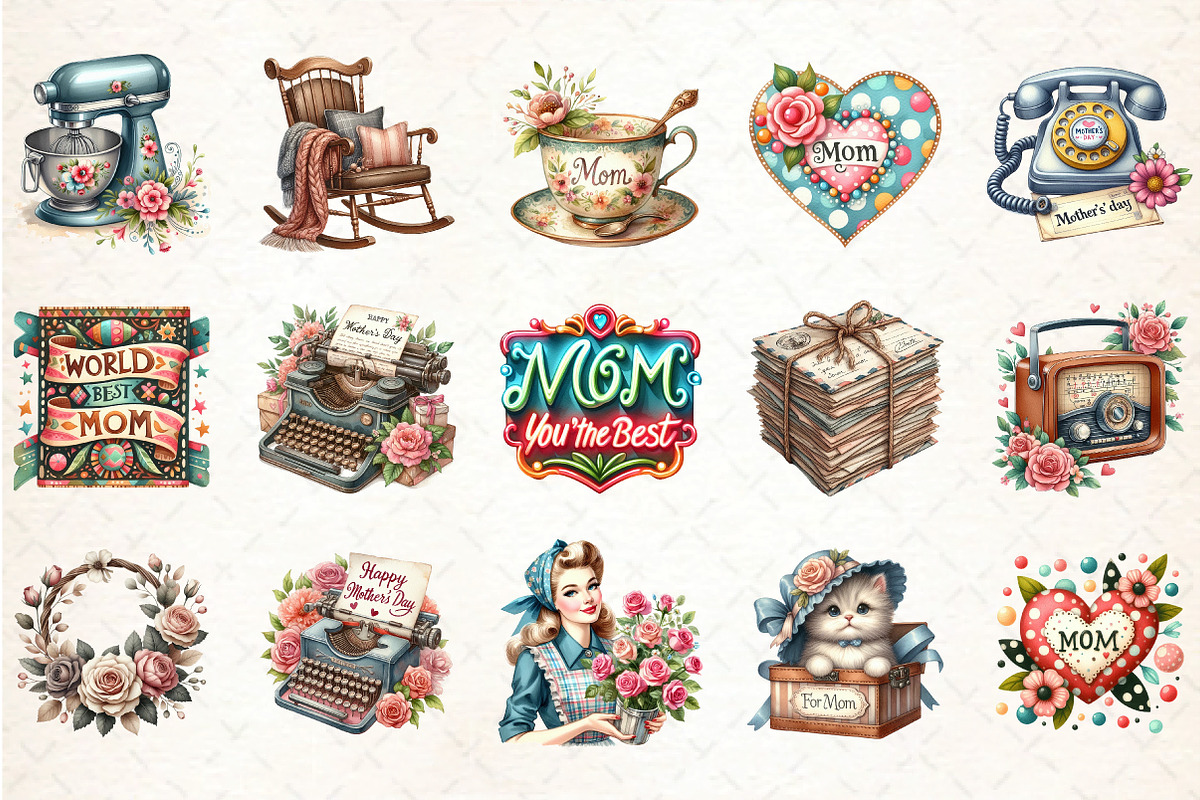 Retro Mother's Day Clipart, an Illustration by DreamCafeArt (Photo 3 of 4)