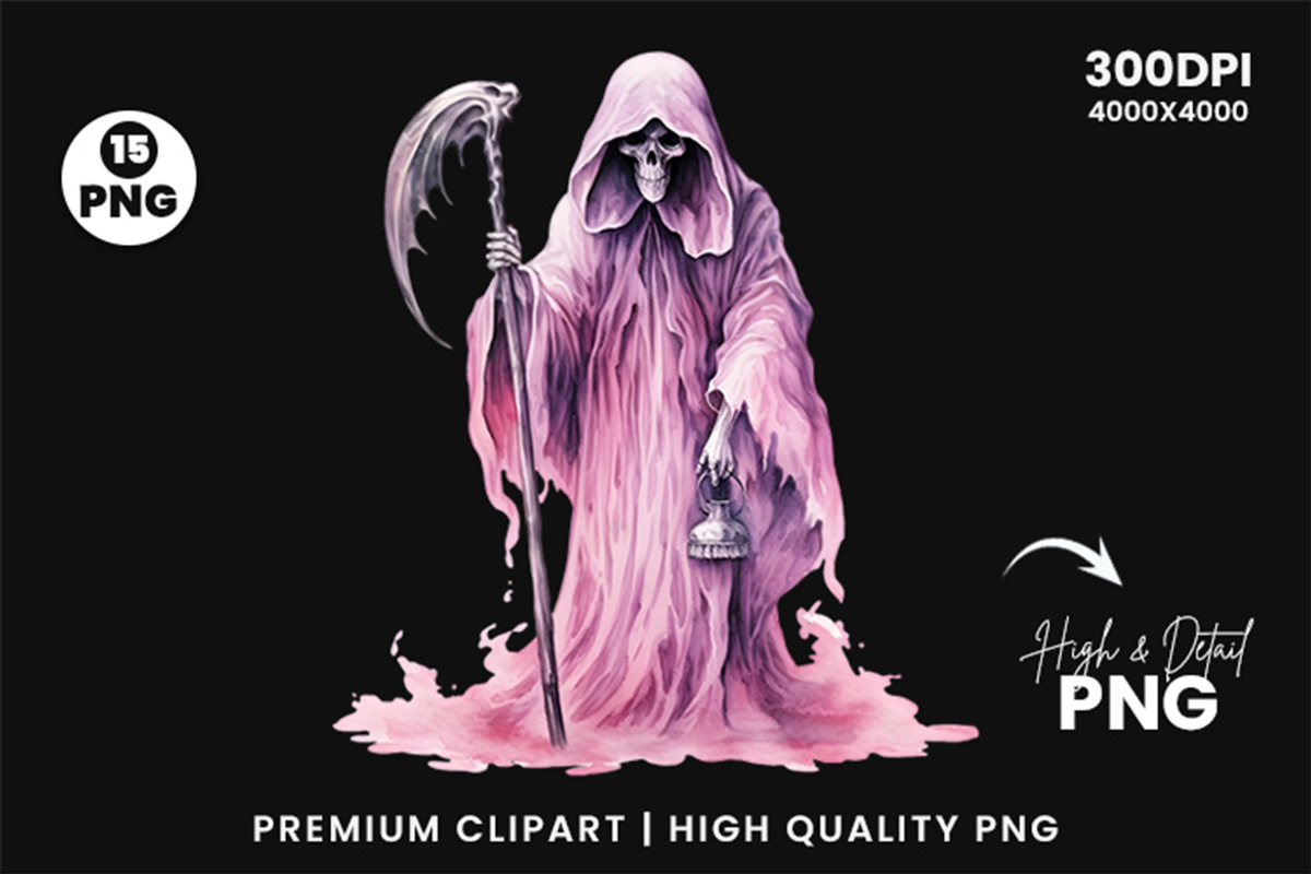 Halloween Watercolor Grim Reaper PNG, a Seasonal Illustration by Creative Arslan (Photo 5 of 6)