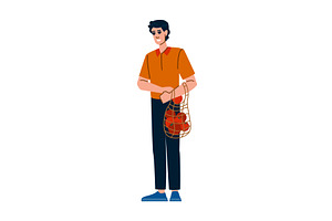 Smiling man holding reusable mesh, a Food Illustration by pikepicture