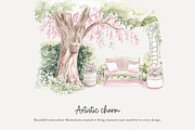 80 pink cottage clip art, a Seasonal Illustration by Poppy Lane Studio (Thumbnail 3 of 8)