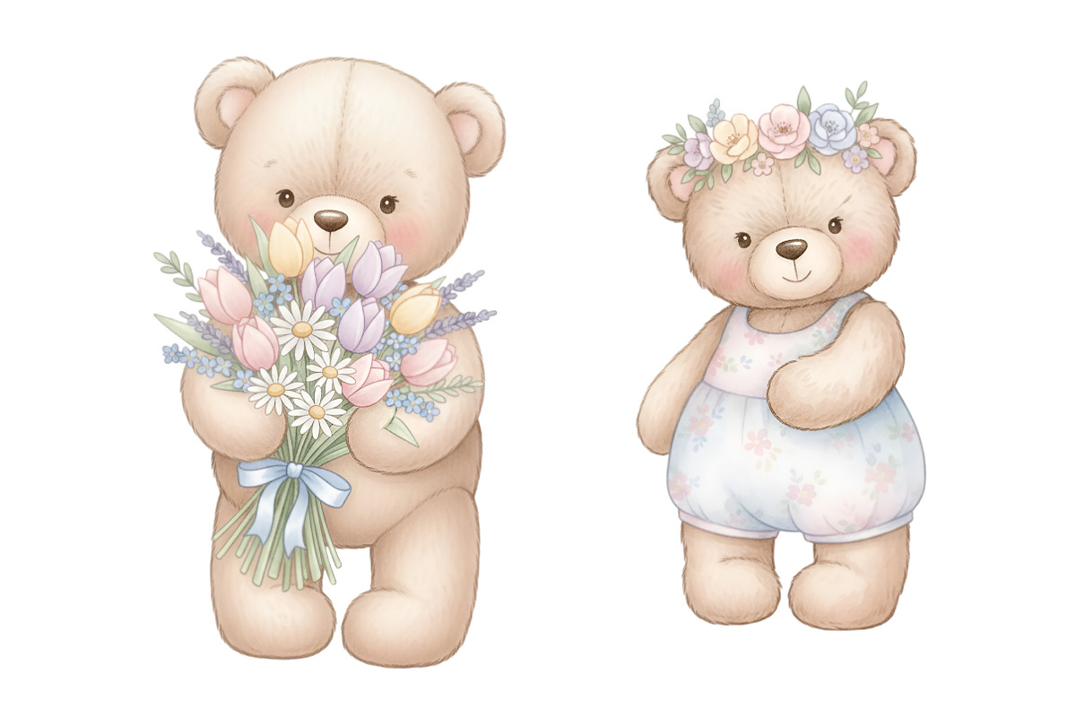 Spring Teddy Bear Clipart, an Illustration by SinaCreation (Photo 4 of 11)