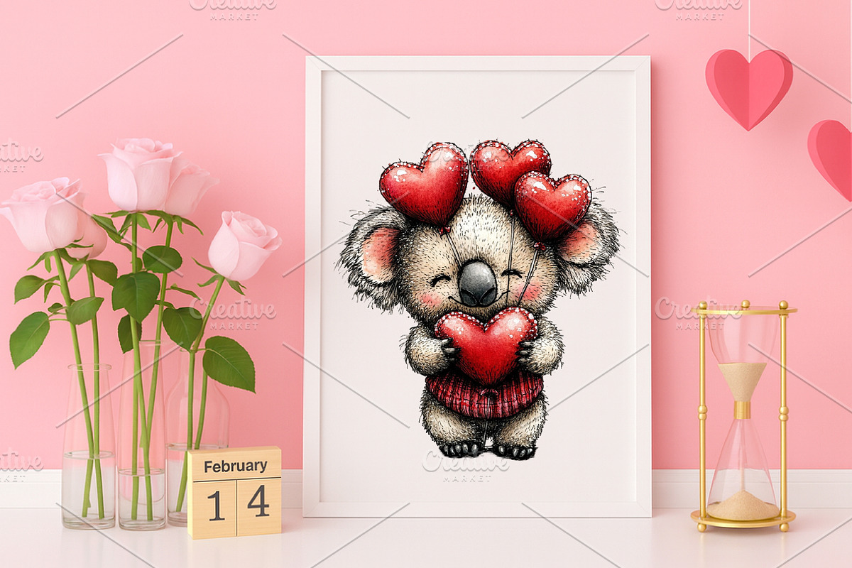 Whimsical Valentine Koala Clipart, an Illustration by Canvas Craft (Photo 5 of 6)