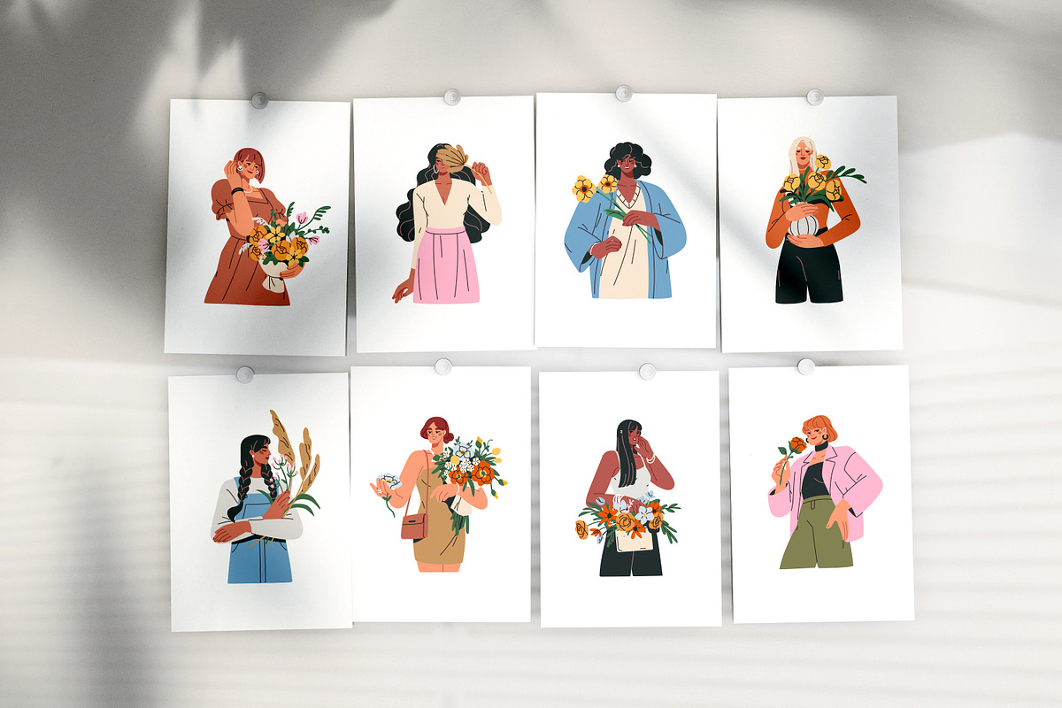 Happy women with flower bouquets set, a Person Illustration by Good Studio (Photo 8 of 12)