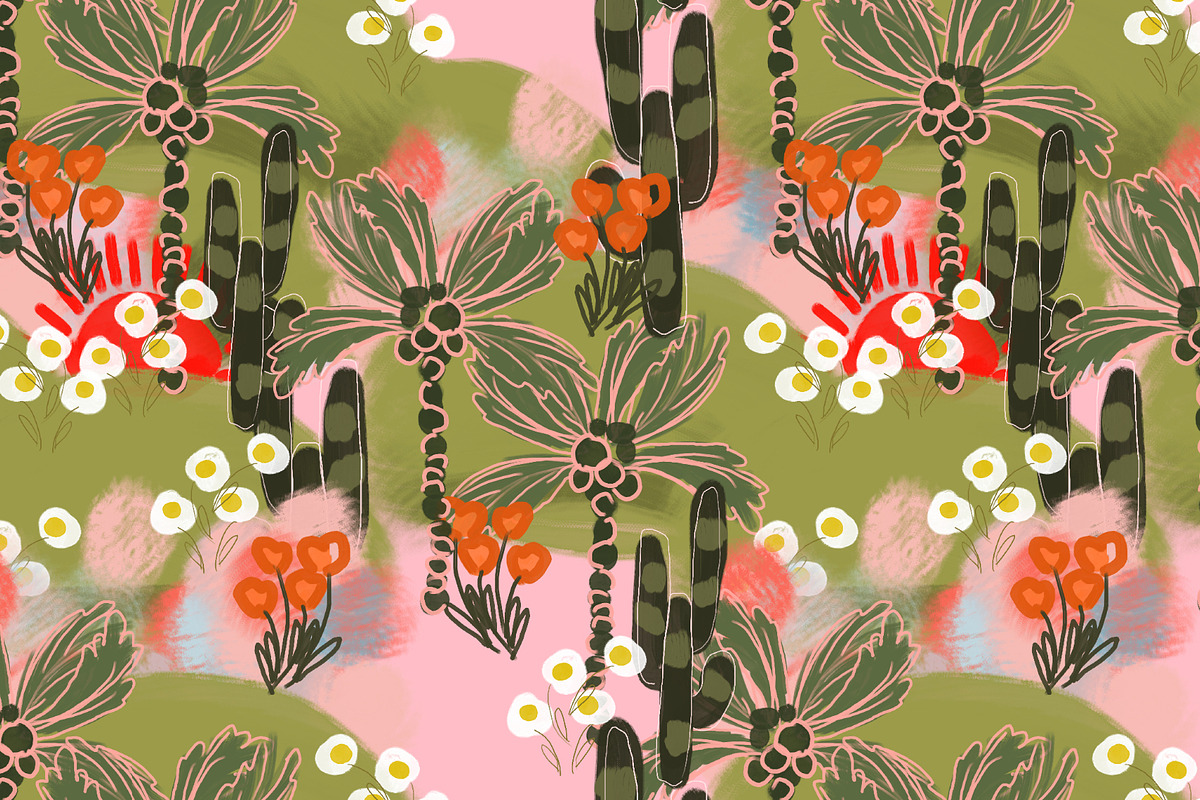 Multicoloured cactus palms pattern, a Pattern Graphic by Cotton Melon pattern Shop (Photo 7 of 7)