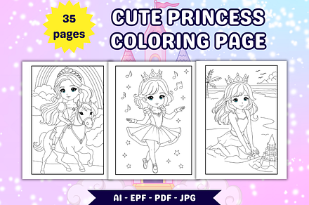 Cute Princess Coloring Page