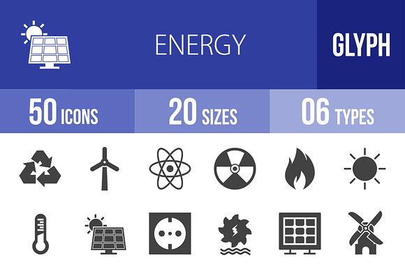 50 Energy Glyph Icons