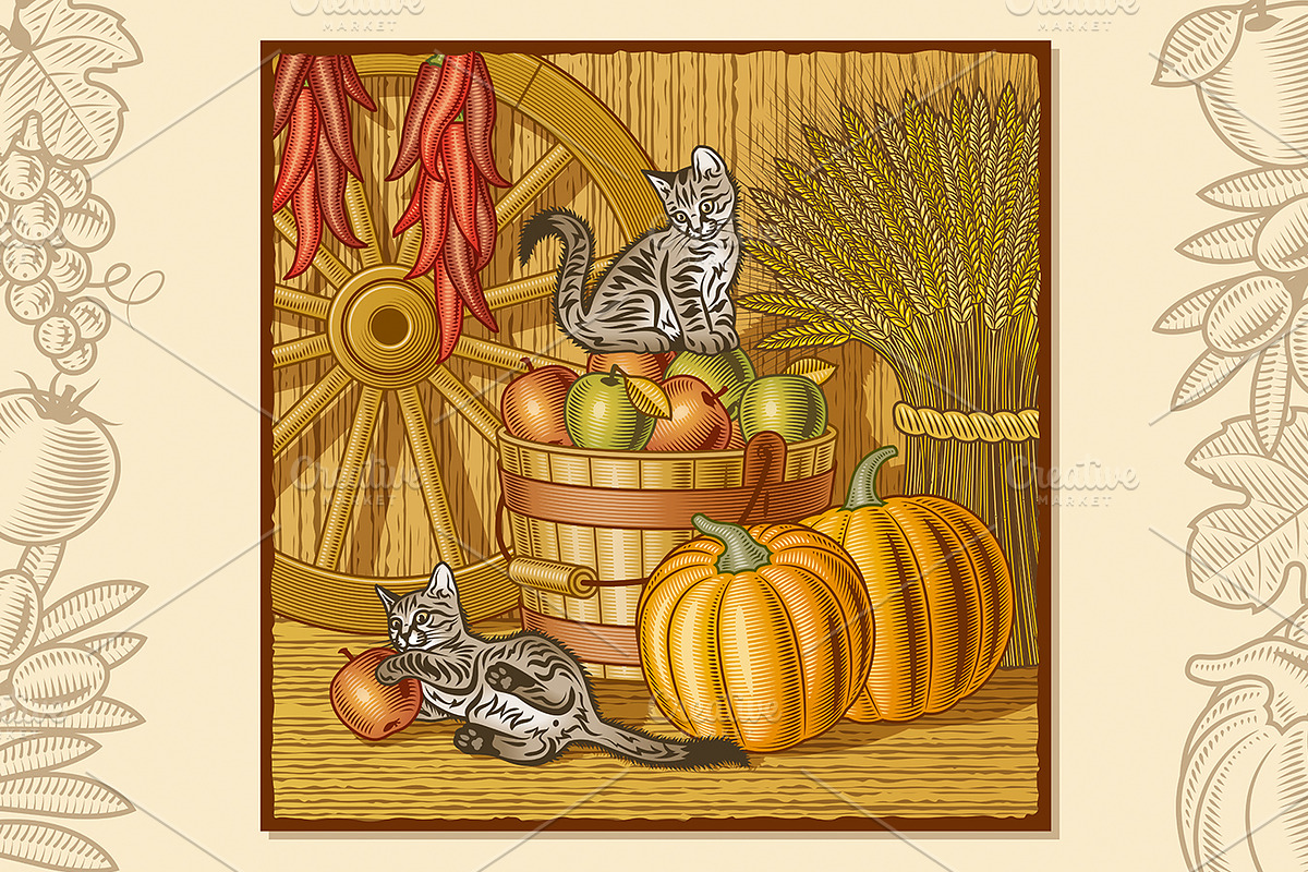 Retro Barn With Harvest, a Food Illustration by Retro Graphics (Photo 1 of 2)