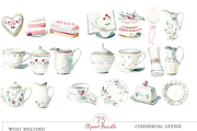 Watercolor Tea Party Clipart Bundle, an Illustration by MockupWizard (Thumbnail 4 of 6)